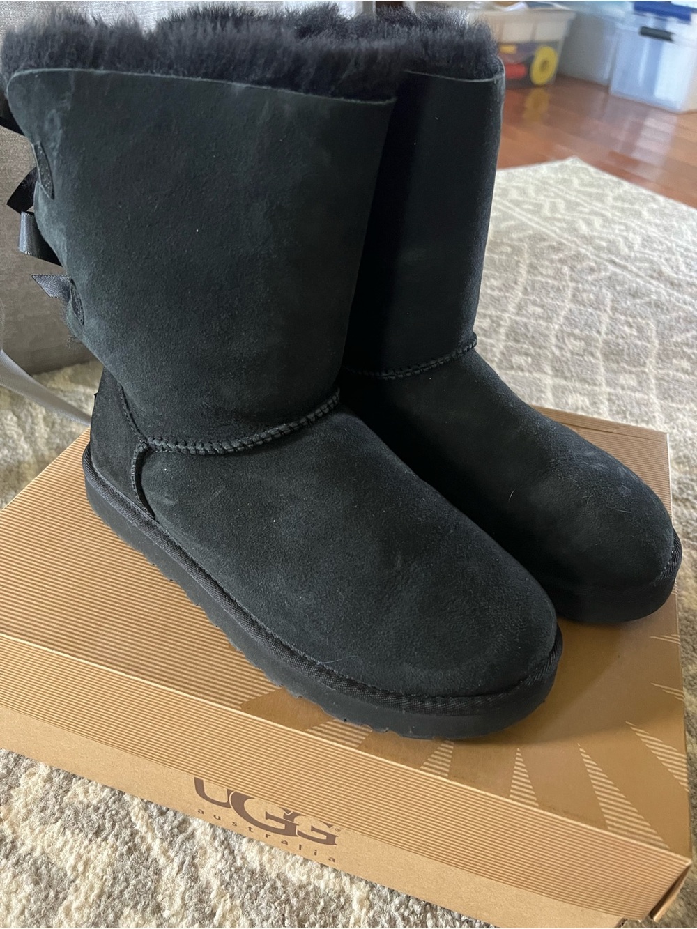 UGG Black Suede Back-Bow Winter Boots - Picture 4 of 10